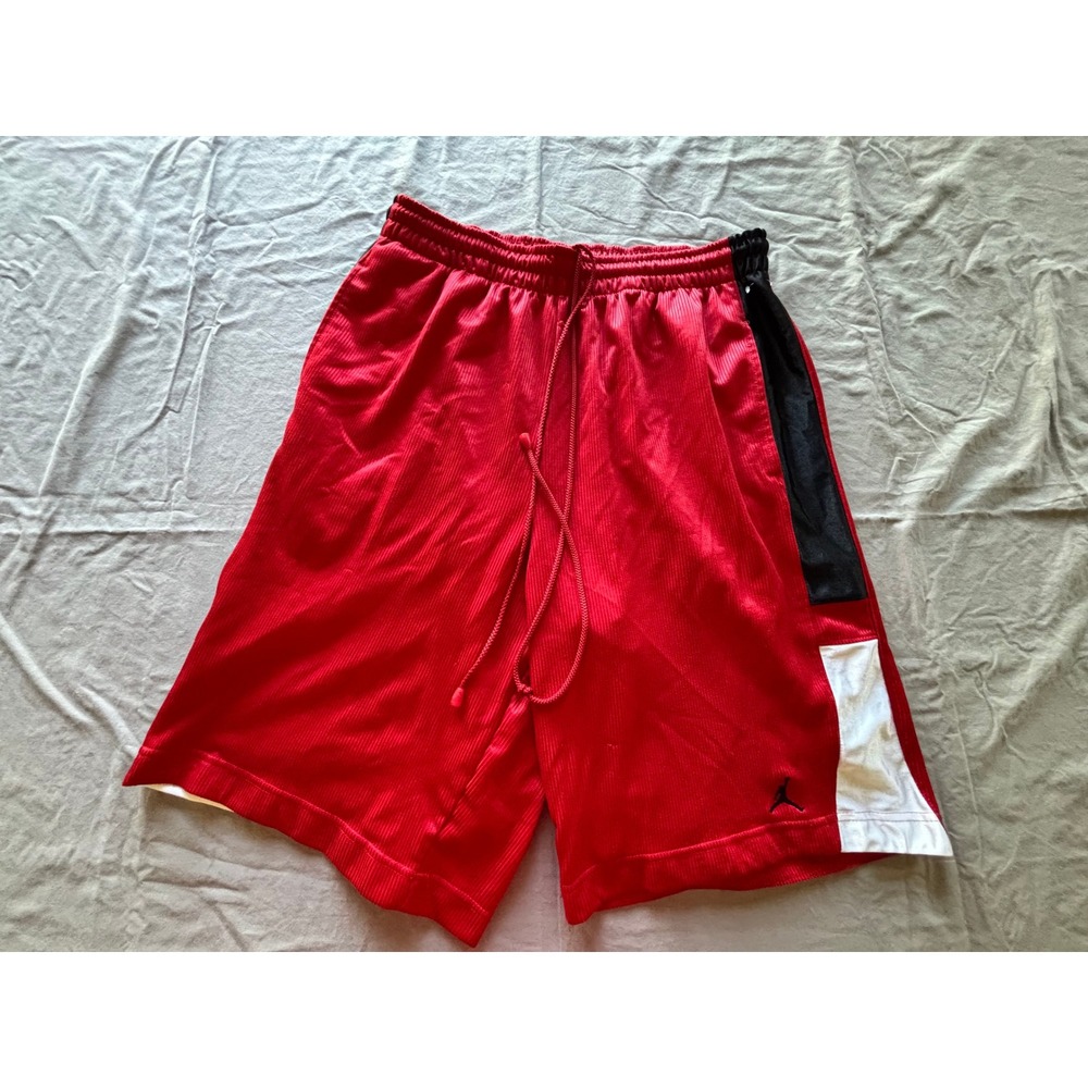 Jordan Mens Red Black White Ribbed Basketball Shorts Size Large Jumpman Logo